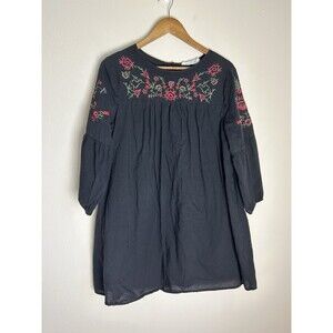 Allison New York L Dress Embroidered Floral Johnny Was Peasant Babydoll Mini